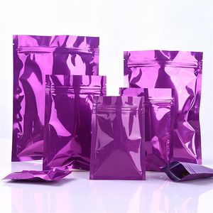 Purple Mylar Bags Zipper Seal Packaging Foil Heat Sealing Bag Glossy Flat Bottom Pack Pouches for Candy and Chocolate Multi-sizes 241f