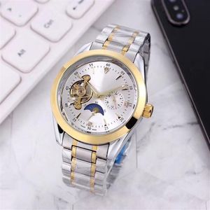 Luxury Fashion Mens Watches Top Brand Wristwatches Rostfritt stål Band Mekanisk automatisk rörelse Månfas svänghjulsvakt FO258U