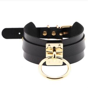 Wielkie skórzane Choker Women Bondage Lace Choker Collare goth chocker szerokie złoto kolorystyka naszyjnik maxi biżuteria GB356270Q