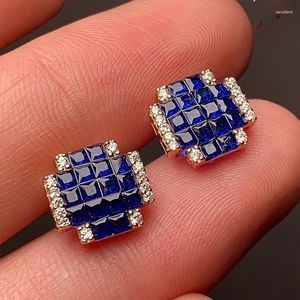 Kolczyki Dangle Invisible Inkrustowani Blue Sapphire Kodek 925 Srebrny srebrny biżuteria OEM dla kobiet Romanti Rose Gold