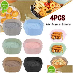 Baking Moulds New 4Pcs Air Fryer Pan Sile Basket Airfryer Oven Tray Reusable Pot Liner Mold Pizza Fried Chicken Drop Delivery Home G Dhnu0