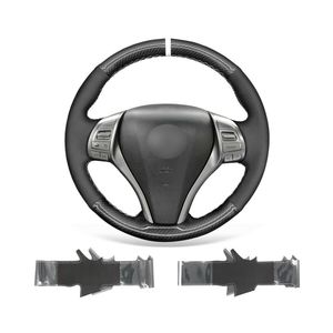 DIY Car Steering Wheel Cover Warp for Nissan Altima 2013-2018 Rogue Durable Black Suede PU Carbon Fiber271S
