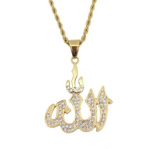 hip hop Islamic Muslims diamonds pendant necklaces for men women Stainless steel rhinestone luxury necklace Cuban chain Religion j242y