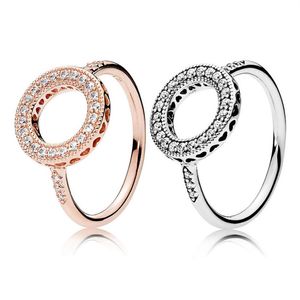 Autentisk 925 Sterling Silver Wedding Ring Original Box för Pandora 18K Rose Gold Plated Sparkling Halo Rings uppsättning för Women Girls 248n