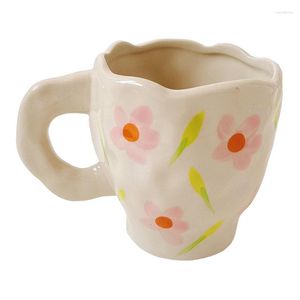 Mugs Retro Mug Hand-painted Coffee Cup Pure Handmade Ceramic Red Flowers Irregular Milk Breakfast Christmas Gift