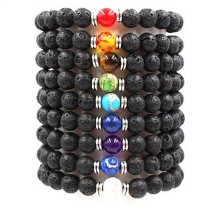 Pietra vulcanica Unisex Chakra Energy Bracciale Braccialetti di pietra lavica nera naturale 8mm Fili colorati Braccialetti di perline Gioielli regalo J324x