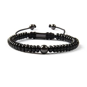 Gioielli neri interi Nuovo arrivo Natural Flat Black Onyx Stone con perline in ottone da 8 mm Bracciale Macrame per Men208O