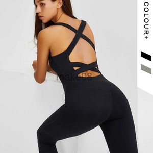 Женские спортивные костюмы One Piece Yoga Jompsuits Trawout Sets с грудными подушками Sexy Hollow Out Fitness Bodysuits Спортивная одежда спортивные спортивные костюмы J230720