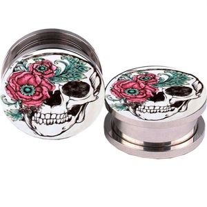 Tampões para os ouvidos com logotipo de caveira rosa e açúcar 5-16 mm Plug Tunnel Joias de verão Brincos Tampões e túneis Medidores de orelha Piercings291O