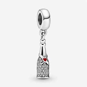 Flaska 100% verklig charm 925 Sterling Silver dingle mousserande vinpärlor passar Pandora armband gåva smycken som gör Q05312161