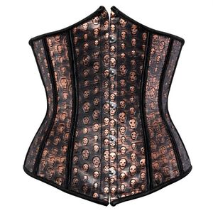 Bustiers & Corsets Gothic Faux Leather Corset Underbust Bustier Sexy Brown Overbust Steampunk With Skull Print Pirate Costume Basq266g