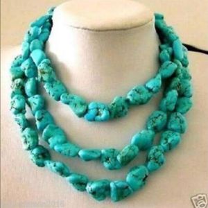 New 10-14mm Turkey Turquoise Irregular Necklace 32''-50 157U