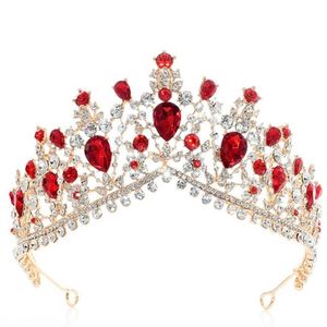 Wedding Bridal Red Blue Crown Tiara Rhinestone Headband Hair Accessories Jewelry Green Gold Princess Queen Crystal Crowns Tiaras P253J