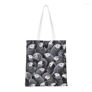 Shoppingväskor återanvändbar afrikansk grå papegoja mönster väska kvinnor canvas axel tote tvättbara psittacine fåglar livsmedelsbutiker shoppare