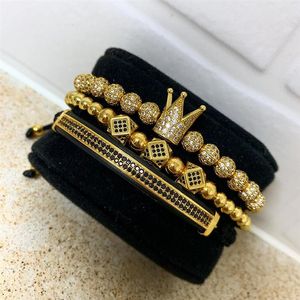 3pcs / set Uomini Bracciale gioielli corona charms Macrame perline Bracciali Intrecciare Uomo Lusso per le donne Regalo San Valentino Christm308N