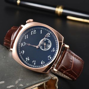 Herrenuhr, quadratisches Zifferblatt, Designer-Luxus-Quarzwerk, hochwertige Uhren aus Roségold, Lederarmband, wasserdicht, Saphirglas, Orologio.