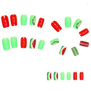 False Nails Wearable Nail Patches Art Chips Summer Watermelon Long Fake Full Cover Finished