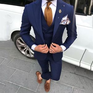 Ultimo Cappotto Mutanda Blu Navy Abiti da uomo per il matrimonio Prom Uomo Blazer Smoking dello sposo Terno Masculino Costume Homme 3 Piece254r