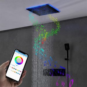 Ванная комната для душа дождь набор 400x400 мм водопад туманные смесители термостатический музыкальный набор для ванной комнаты светодиодный свет268d
