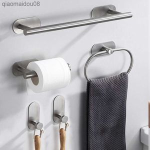Stanzfreier Wand-Handtuchhalter aus Edelstahl, Handtuchring, Einzelhaken, Papierhandtuchhalter, Badezimmer-Zubehör-Set L230704