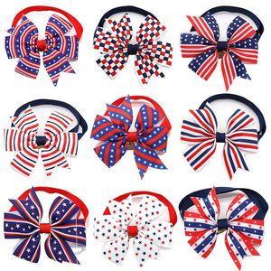 30pcs Pet Dog Bowties Red White Blue Pet Dog Ribbon Bow Tie Collar for 4th July Neckties Grooming Products Cat Bow Tie3067
