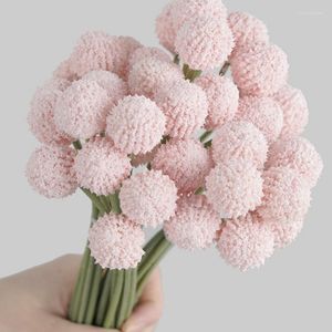 Dekorativa blommor konstgjorda Billy Ball Fake Chrysanthemum hydrangea blommig bukett för ogräsande fest bröllop hem trädgård dekoration