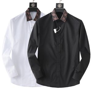 Camisas de vestido masculinas decote de decote impressão de estilo casual mass de manga comprida Botão de colar de camisa branca preta tops soltos