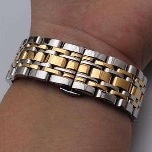 7beads Uhrenarmbänder Edelstahl-Uhrenarmband, Silber und Gold, gemischte Farben, gerade Enden, 14 mm, 16 mm, 18 mm, 20 mm, 22 mm, 2199D