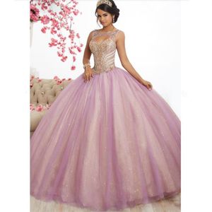 Splendid Pink Tulle Long Prom Dresses Ball Gowns 2019 New Design Beading Top Sweet 16 Dress Evening Dress Quinceanera Vestido de F277i