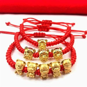 Urok bransoletki maskotka pięć losów Złote Tiger czerwona bransoletka sznurka 2022 Rok Chińczy