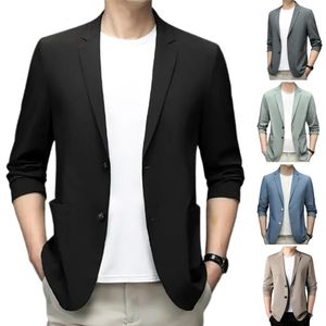 Mens Suits Blazers Sports Ceket İnce Fitting Çift Düğme İş Kavusu 34 Kollu Gidiş Elbise Düz Renk Güzelliği 230720