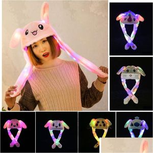 Party Hats Led Ligh Up Plysch Moving Rabbit Hat Funny Glowing and Ear Bunny Cap för Women Girls Cosplay Christmas Holiday Drop Delive Dhwi6