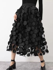 Spódnice Tigena Design Mash Black Tiul Long For For Women 2023 Wiosna Lato Elegancki rocznik A linia wysoka talia Midi Female 230720