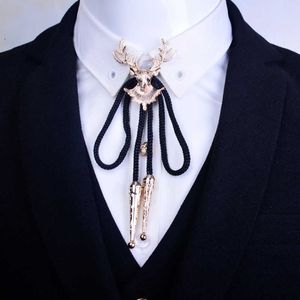 Bolo Ties Retro Deer Head Bolo Tie Bowtie Korean British Fashion Men's Women's Shirts T-shirts Accessories Long Sweater Chain Necklaces HKD230719