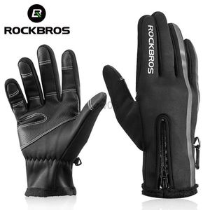 Cycling Gloves ROCKBROS Touch Screen Bike Gloves Winter Thermal Windproof Warm Full Finger Cycling Glove Anti-slip Bicyc Gloves For Men Women HKD230720