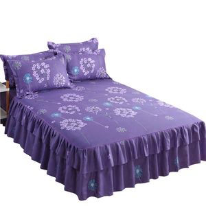 Conjuntos de cama românticos nórdicos com estampa floral de algodão com babados saia para cama queen capas de lençol para decoração de casa 227K