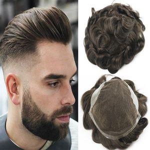 # 3 Toupee di colore marrone per uomo Parrucca da uomo in pizzo svizzero pieno Pezzi di capelli Sostituzione di capelli umani vergini brasiliani 228J