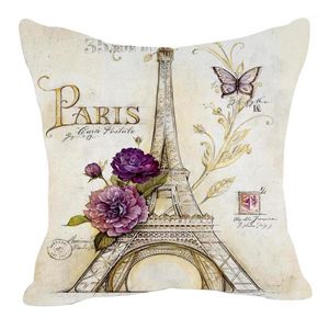 Funda de almohada de cintura de la Torre Eiffel de París con boceto de estilo Retro completo