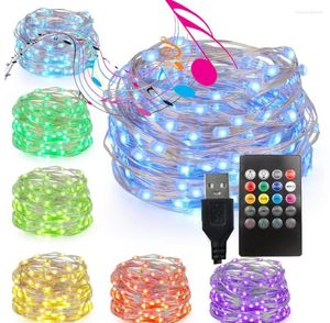 Saiten RGB LED String Licht Kupferdraht USB Wasserdichte Musik Fernbedienung Bar Hause Weihnachten Party Halloween Dekor 5/10/20M