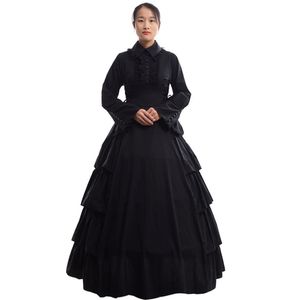 Retro Women Gothic Medieval Flounces Reenactment Costume Dress Vintage Victorian Carnival Party Black Ball Play1980