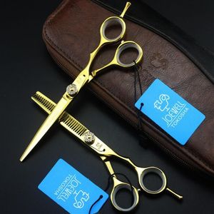 JOEWELL 5 5 inch 6 0 inch 6CR golden hair cutting thinning scissors with 62HRC hardness with gemstone screw on handle246I