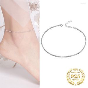 Anklets koreanska enkla sommarpärlor Anklet Chain 925 Sterling Silver Ankelarmband för kvinnor Fotsmycken gåvor Vitt guld pläterade