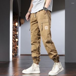 Men's Pants Casual Baggy Cotton Cargo Korean Style Tactical Khaki Elastic Waist Trousers