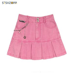 Etek pembe y2k etek kadın jean etek tutu kadın skort e kız kawaii punk yaz giyim 230719