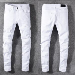 jeans masculino stretch marca inteira listra lateral proeminente legal personalizado rasgado envelhecido furos retrô skate reto motorcy280s