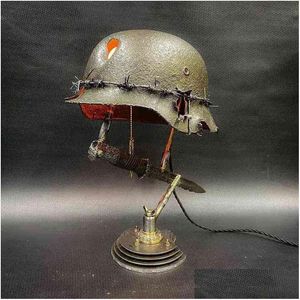 장식용 물체 인형 인형 가정 장식 세계 대전 헬멧 테이블 램프 유물 수지 공예 거실 장식 드롭 배달 GAR DH7DW