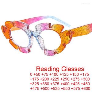 Solglasögon Fashion Cat Eye Candy Colors Reading Glasses Kvinnor Retro Brand Designer Flower Shape Eyewear Optical Presbyopia Gelglas 1,75