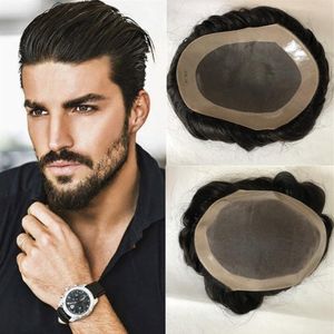 100 ٪ Human Hair Mens Lace Mono Lace مع NPU حول Toupees for Men System System Natural Hairline Wave HairpieC248m