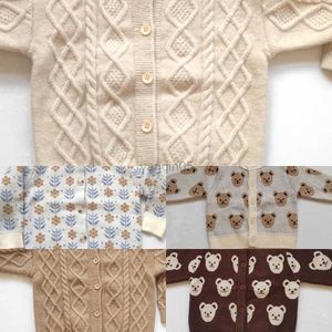 Pullover 2023 Autumn Toddler Boys Knitted Sweater Baby Boys Cartoon Bear Cardigans Outwear Children Clothes Kids Girls Knitwear Jacket HKD230724