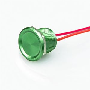 Przełącznik piezoelektryczny zamknięty wodoodporny iP68 Zielony metalowy anty-wandalny przycisk Momentowy przełącznik piezo 24V z 2 przewodem ołowiu 256b